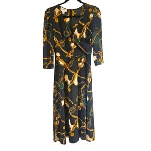 NWT - Donna Morgan - Forest Green Midi Collared Faux Wrap Dress - Size 4